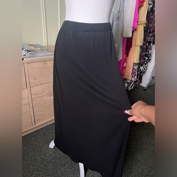 Black Ribbed Maxi Midi Modest Column Slinky Stretch Basic Lightweight Skirt M-L - Picture 8 of 14